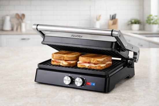 Teffo Panini Grill Contactgrill 30×24 cm – 2000W – Zwevend Deksel – Antiaanbak Grillplaten