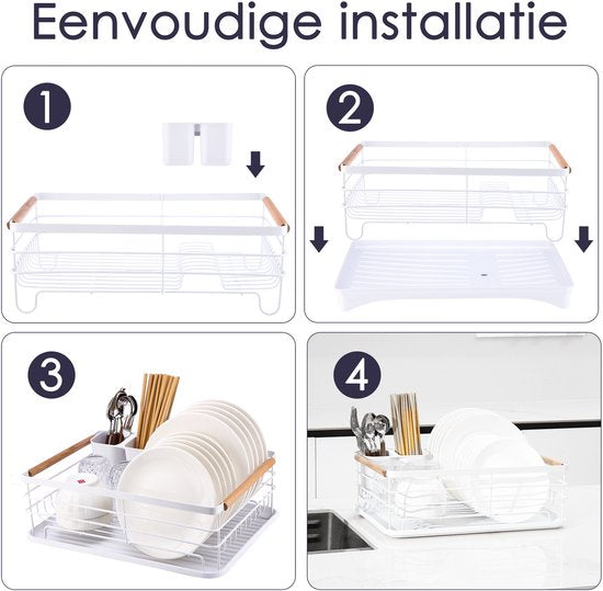Afdruiprek met Lekbak – Afwasrek met Bestekhouder – Wit