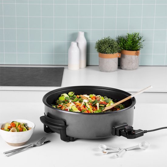 Teffo Elektrische Pizza- en Hapjespan 40/9 cm – Multifunctionele Pan met Deksel & Thermostaat