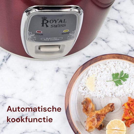 Royal Swiss Rijstkoker 2.8L Donkerrood – 1000W Elektrische Rijstkoker met Antiaanbaklaag & Warmhoudfunctie