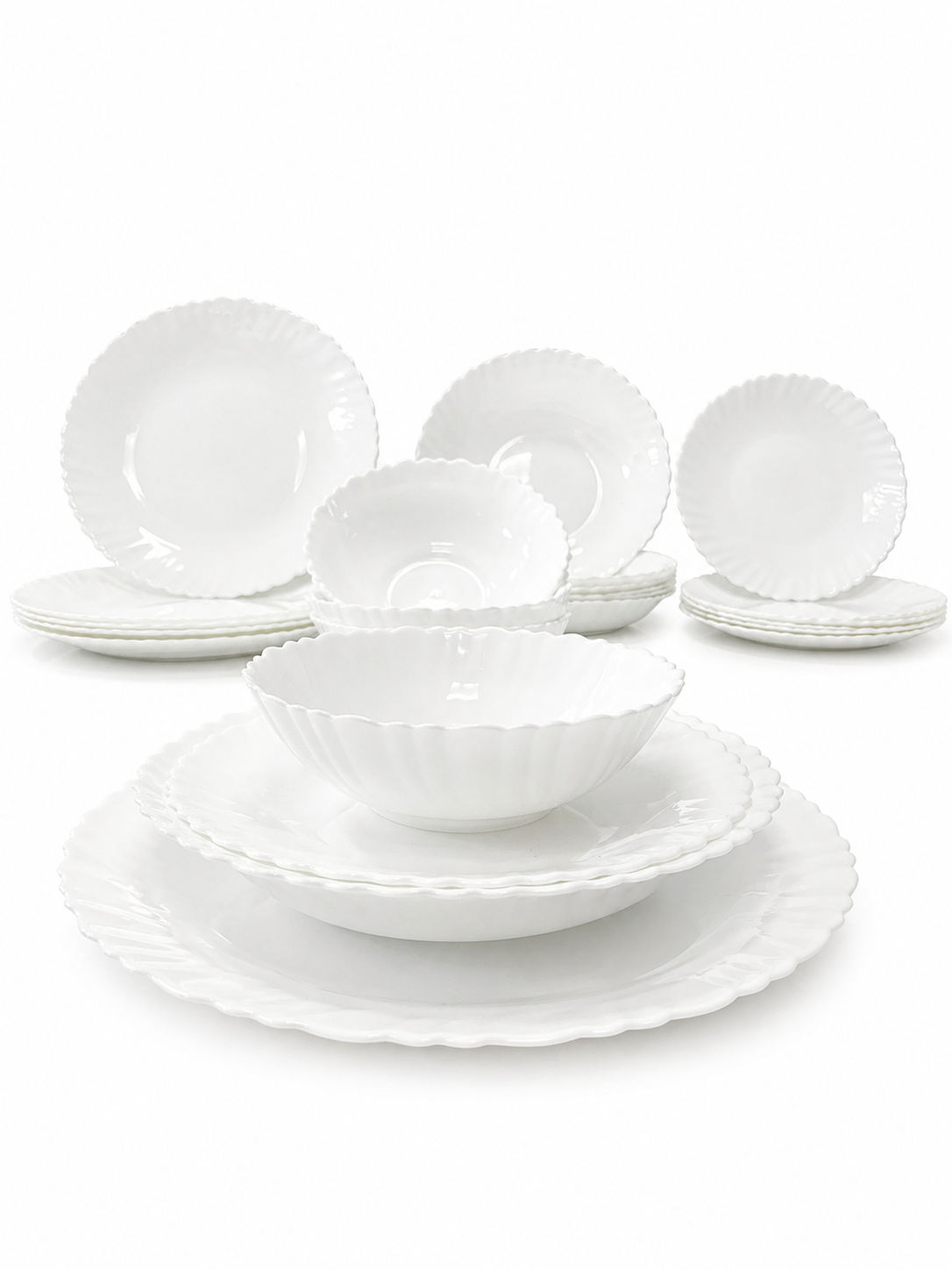 Avangarde Pearl Serviesset 24-delig – Luxe Wit Dinner Set – Borden & Kommen – Modern Golf Design – 6 Personen Servies
