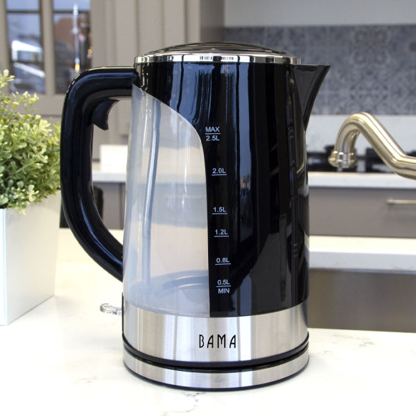 Bama Costa Waterkoker 2,5L – 2200W – RVS – Snoerloos & 360° Draaibaar – Droogkookbeveiliging – Grote Capaciteit