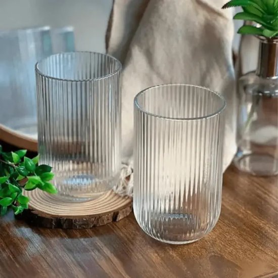 Bavary Drinkglazen 420 ml – Set van 6 – Ribbelglazen – Waterglazen & Limonadeglazen – Transparant Glas