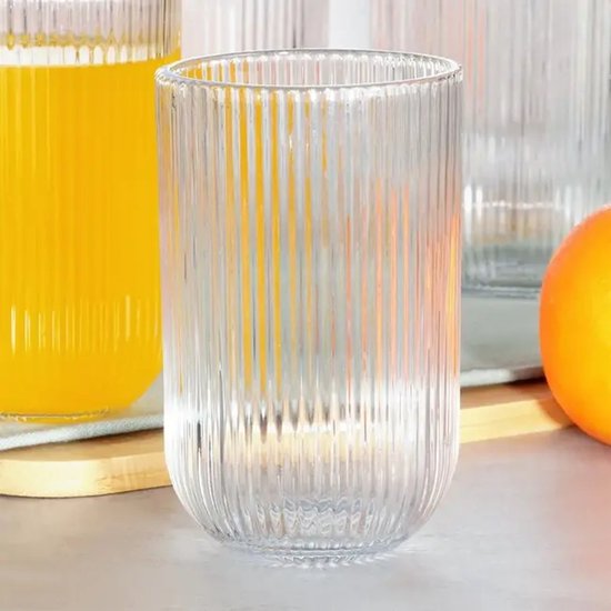 Bavary Drinkglazen 420 ml – Set van 6 – Ribbelglazen – Waterglazen & Limonadeglazen – Transparant Glas