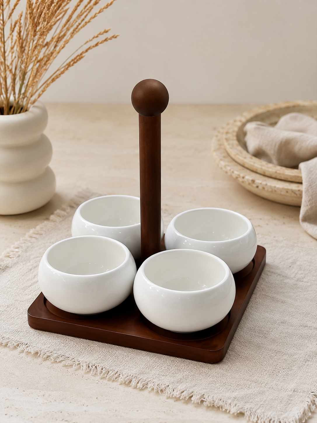 Bavary Acacia Bondy Chubby Serveerset 5-Delig – Luxe Tapas & Snack Schalen van Acaciahout