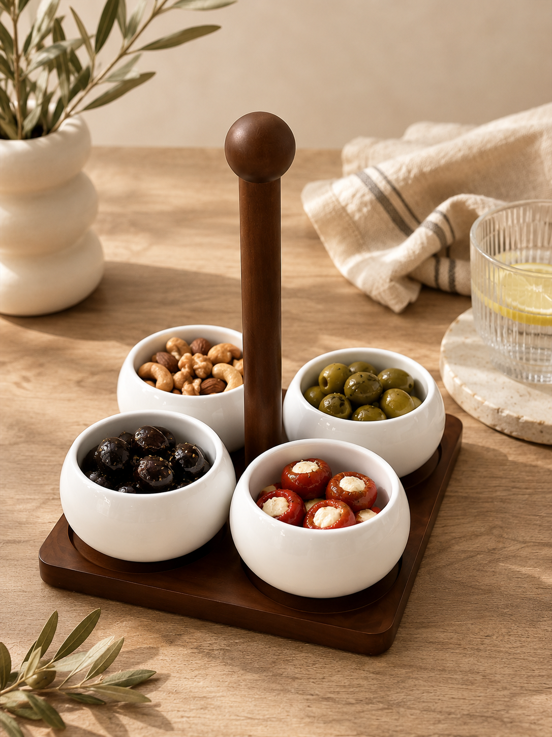 Bavary Acacia Bondy Chubby Serveerset 5-Delig – Luxe Tapas & Snack Schalen van Acaciahout
