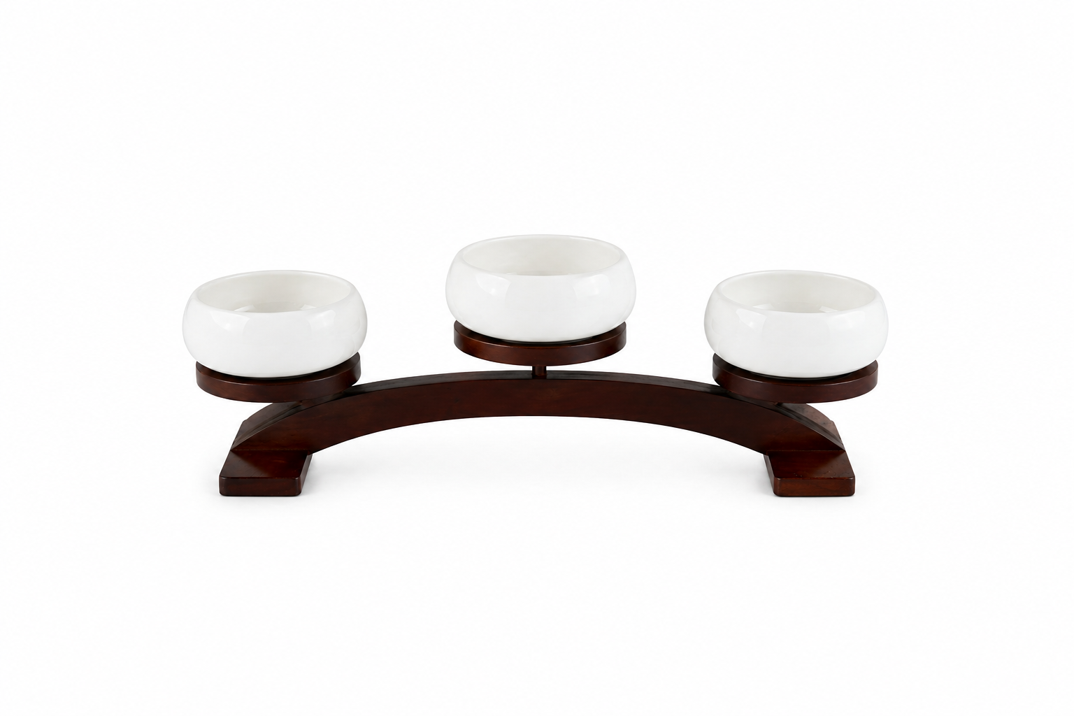 Bavary Chubby Snackschalen Set 4-delig Keramiek Wit met Acacia Hout Luxe Serveerset Tapas Dips Snacks