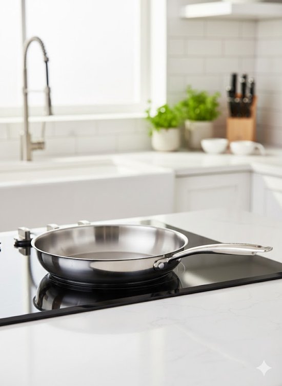 Bavary Collection RVS Koekenpan 30 Cm 18/10 Inox – Inductie Geschikt – Ongecoat & PTFE-vrij – Voor Alle Warmtebronnen