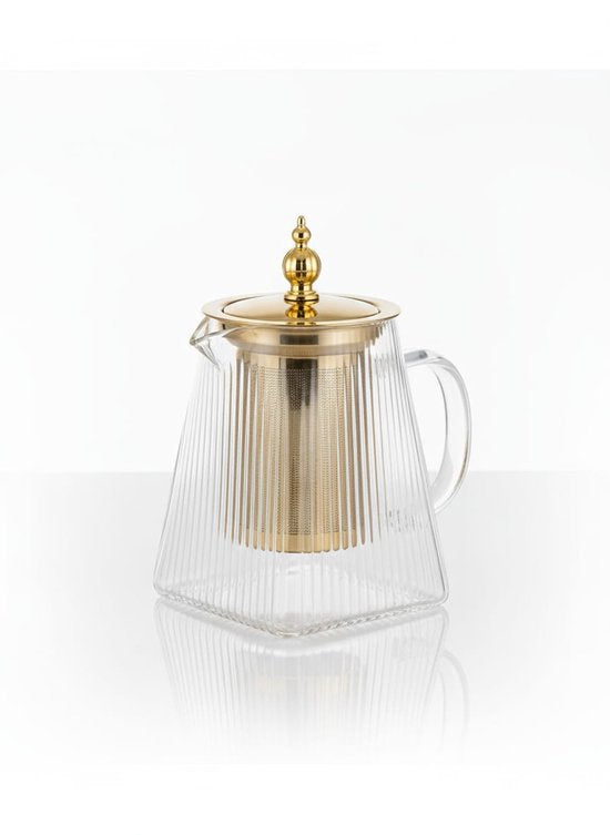 Bavary Glazen Theepot 950 ml – Met Gouden Filter & Deksel – Luxe Theepot voor Losse Thee en Kruiden