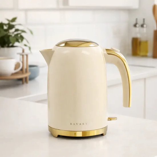 Bavary Waterkoker 1.7L 2200W – Luxe Beige Goud Design – Draadloos met Automatische Uitschakeling