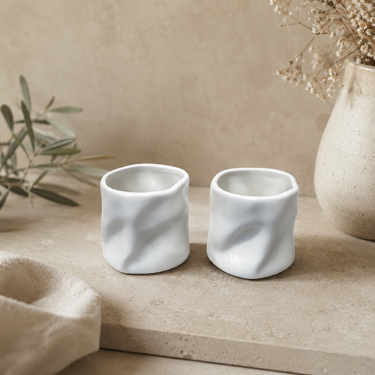 Bavary Wave Keramieken Mokken Set van 2 – 300ML Koffiemokken – Luxe Witte Wave Mokjes