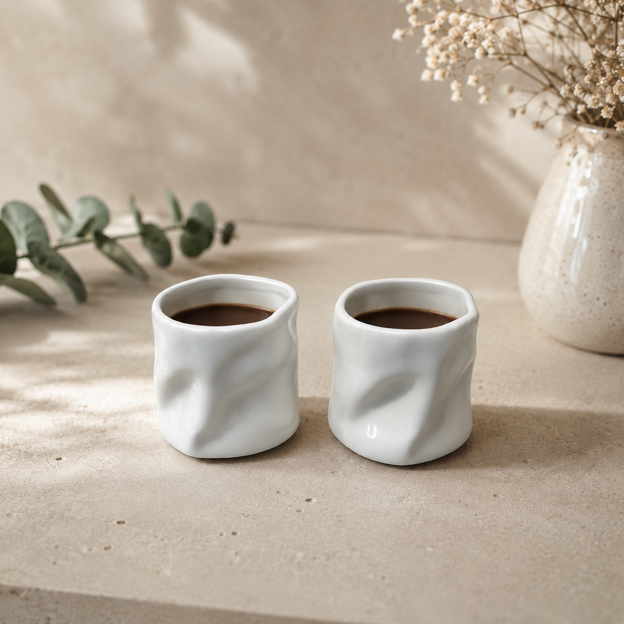 Bavary Wave Keramieken Mokken Set van 2 – 300ML Koffiemokken – Luxe Witte Wave Mokjes