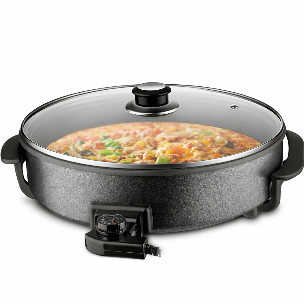 Teffo Elektrische Pizza- en Hapjespan 40/9 cm – Multifunctionele Pan met Deksel & Thermostaat