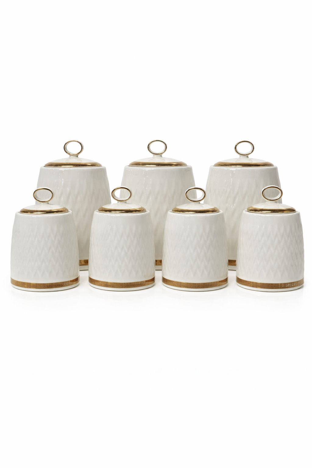 Bavary Canister Set met Gouden Rek – 7-Delige Luxe Keramische Voorraadpotten Set Wit & Goud