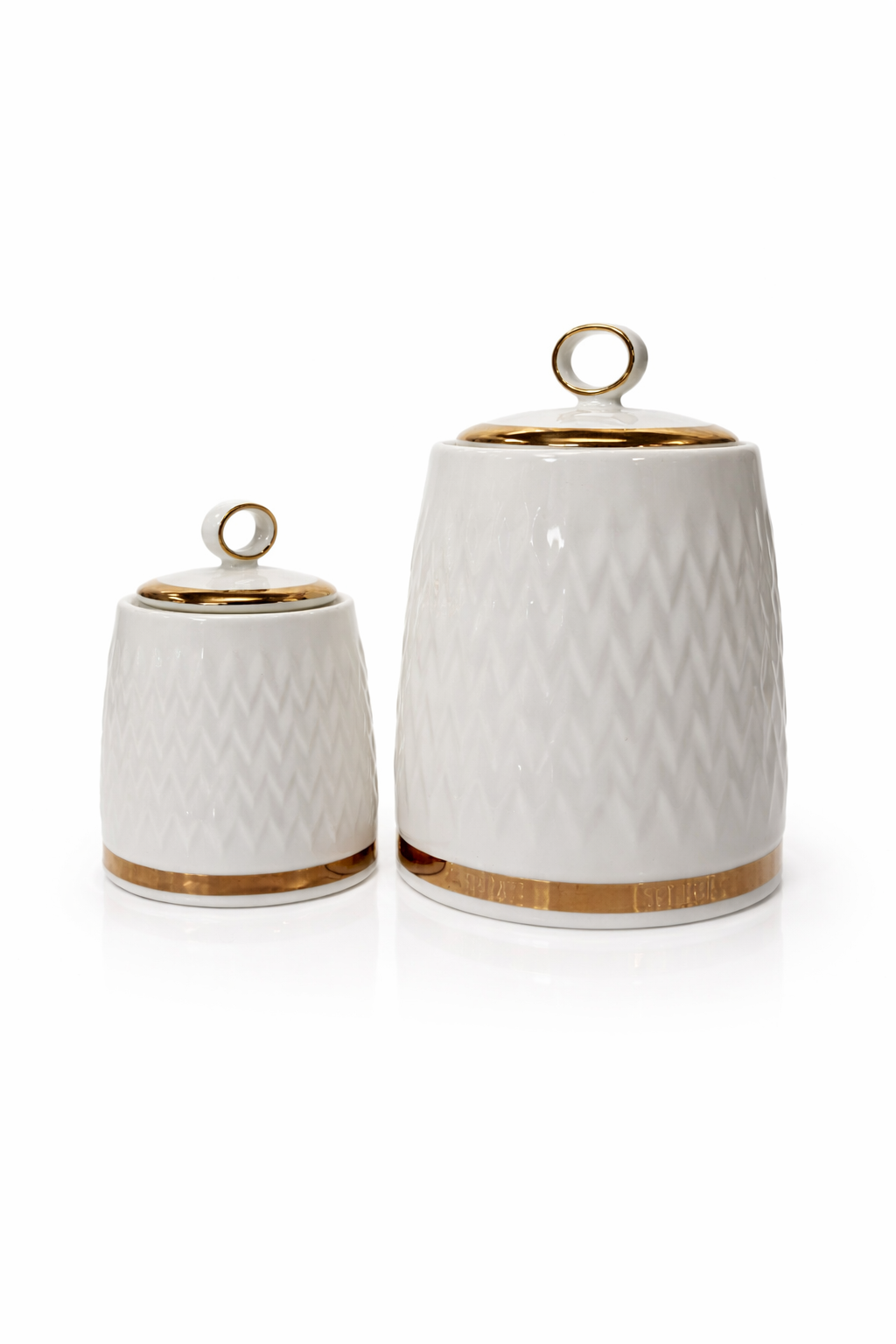 Bavary Canister Set met Gouden Rek – 7-Delige Luxe Keramische Voorraadpotten Set Wit & Goud