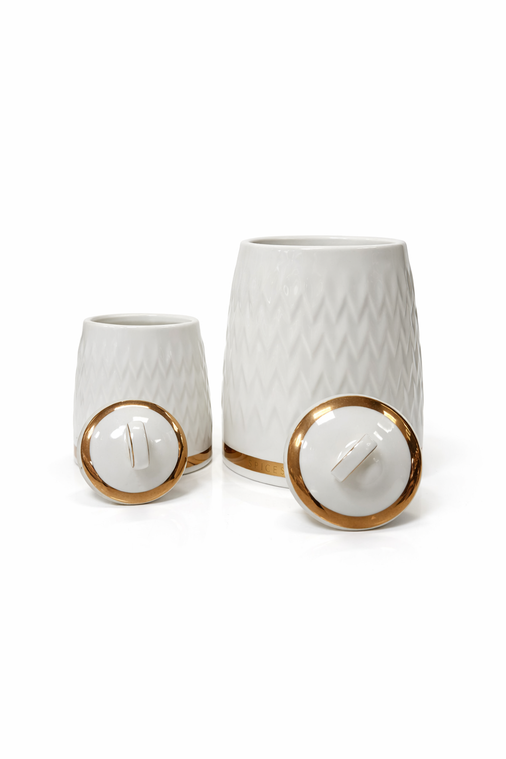 Bavary Canister Set met Gouden Rek – 7-Delige Luxe Keramische Voorraadpotten Set Wit & Goud