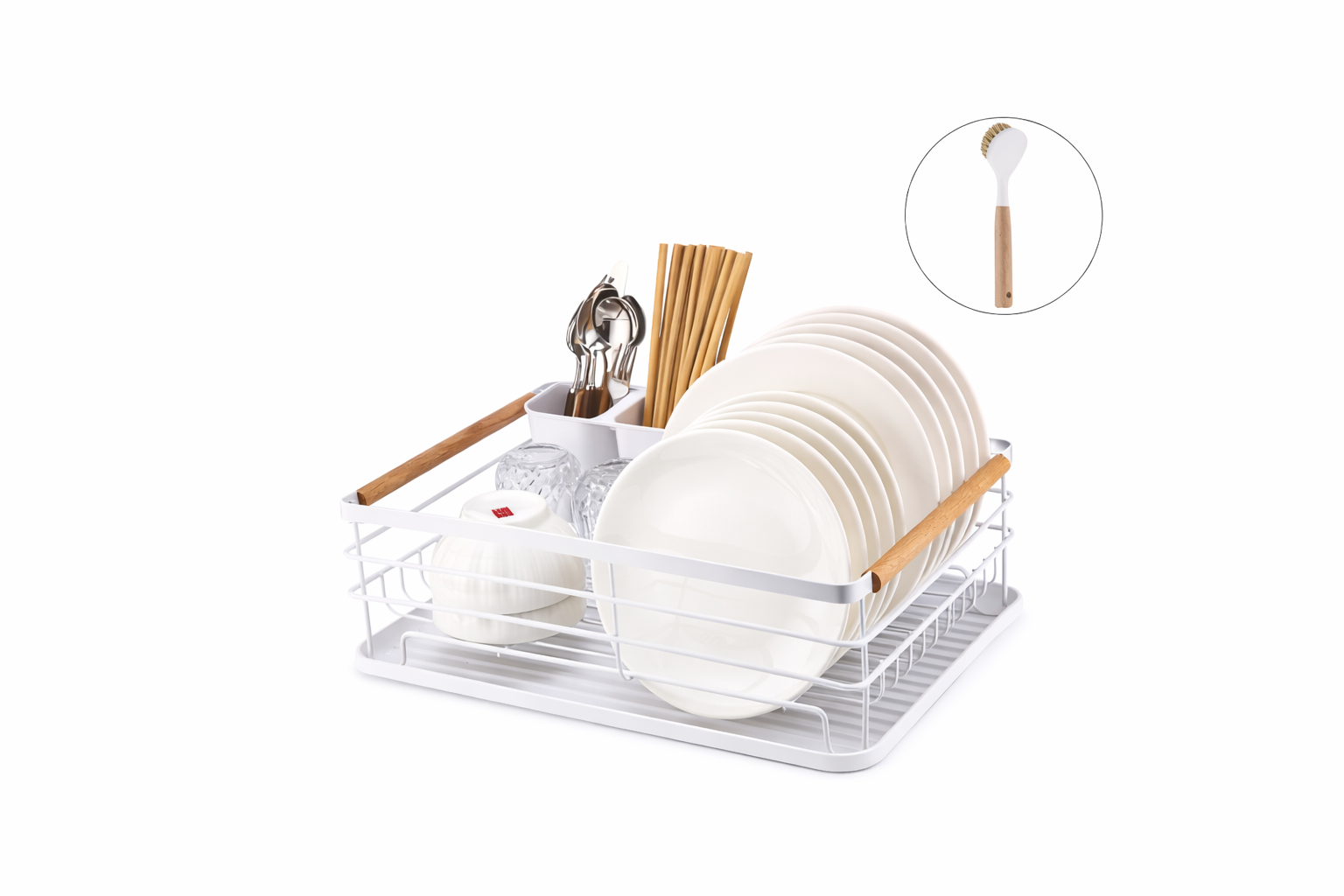 Afdruiprek met Lekbak – Afwasrek met Bestekhouder – Wit