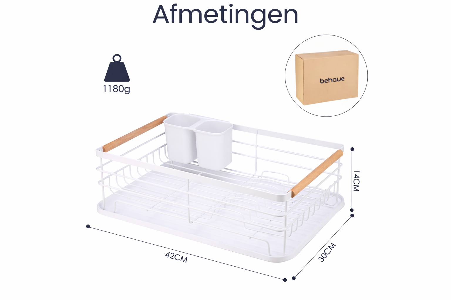 Afdruiprek met Lekbak – Afwasrek met Bestekhouder – Wit