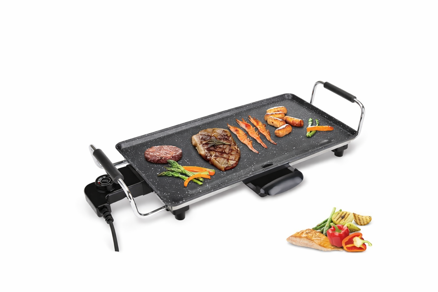 Royal Swiss Elektrische Grillplaat 2000W – Bakplaat 46×26 cm – Antiaanbaklaag – Met Thermostaat - PFAS Vrij