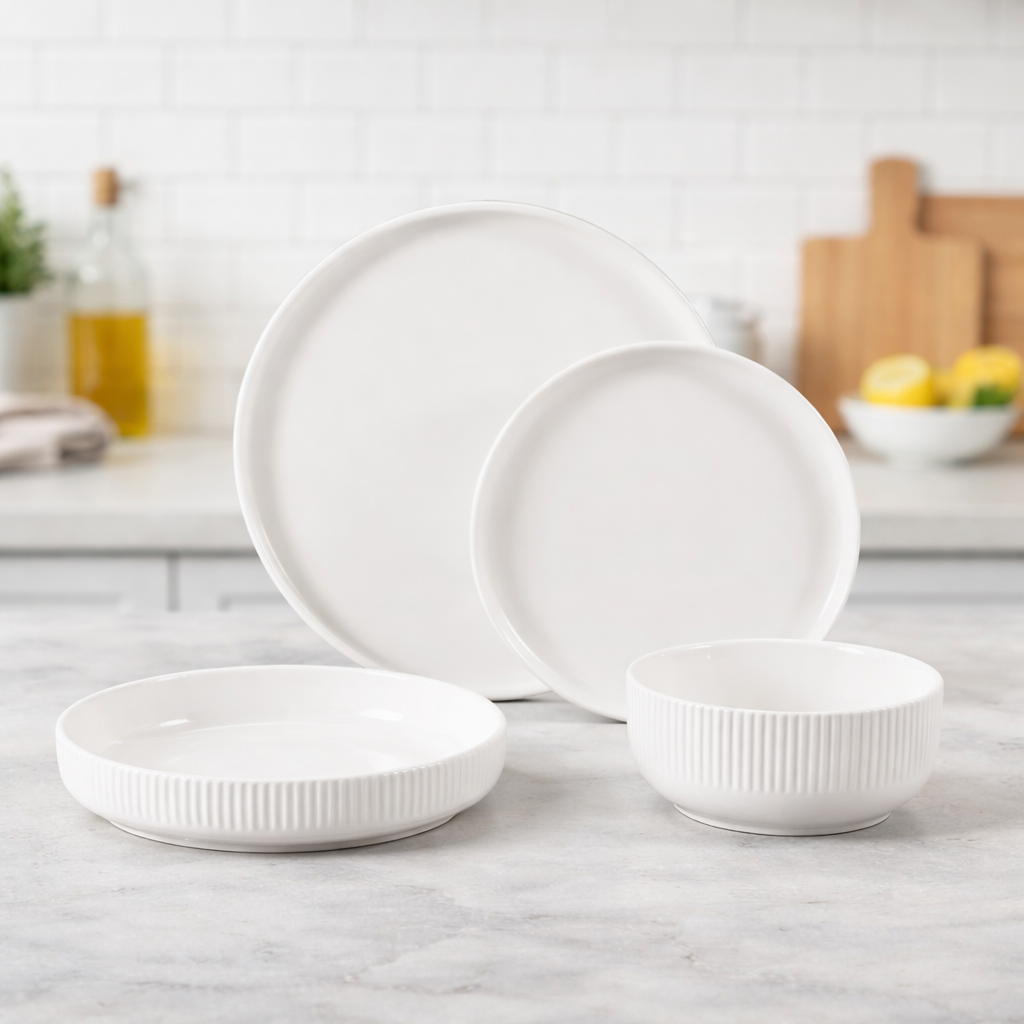 Bavary Linens Dinnerset 24-delig – Sneeuwwit Servies voor 6 Personen