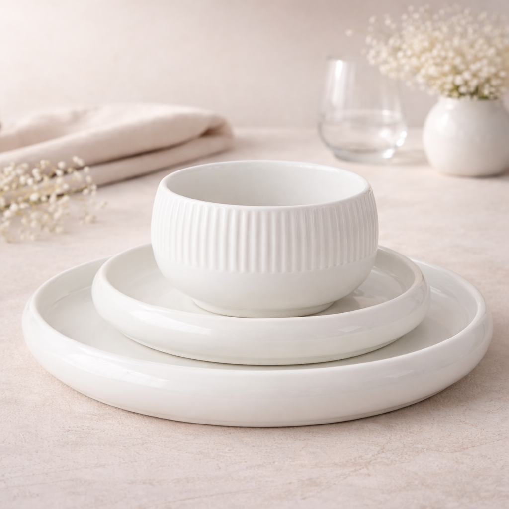 Bavary Linens Dinnerset 24-delig – Sneeuwwit Servies voor 6 Personen