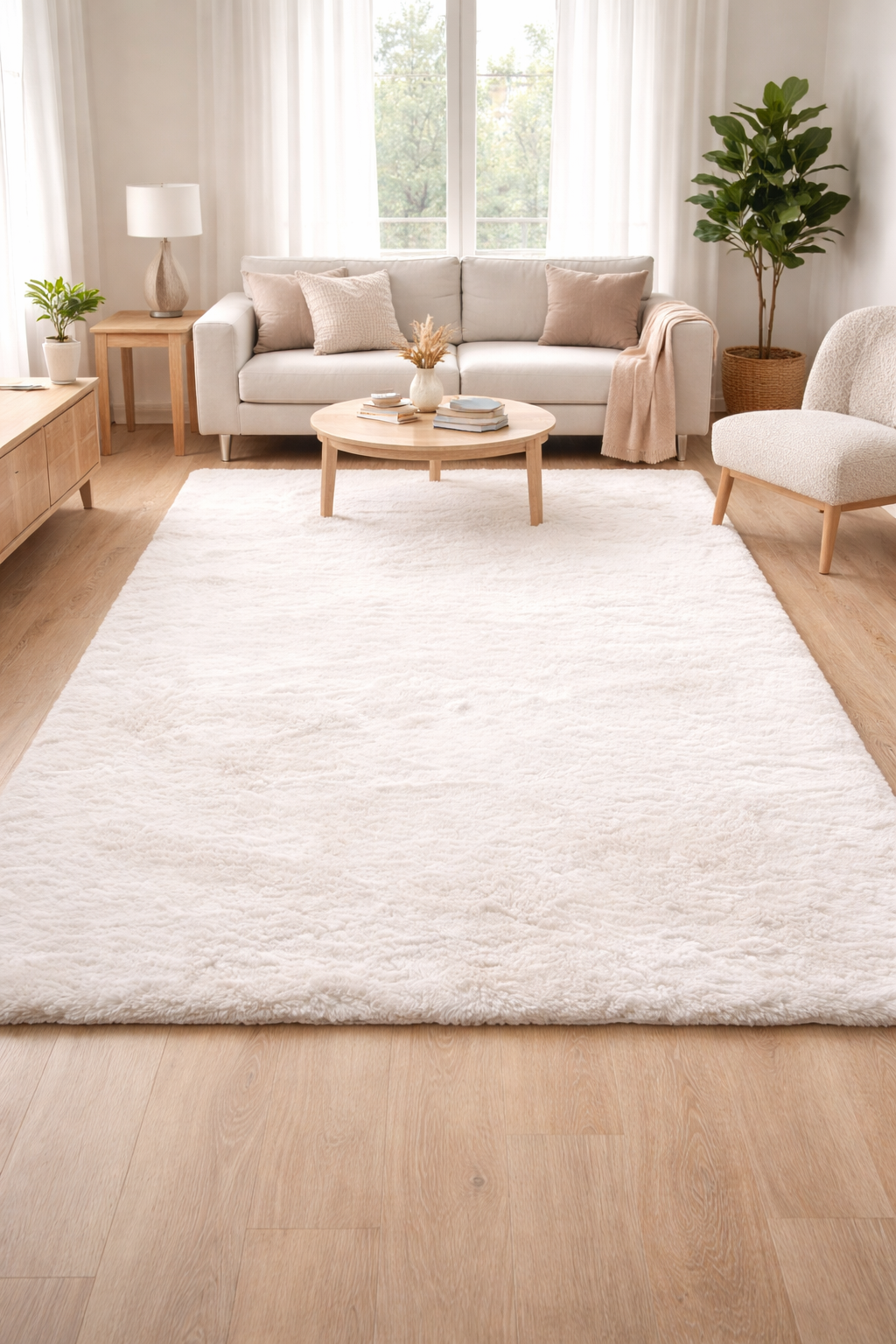 Fluffy Vloerkleed 160x230 cm – Zacht & Luxe Tapijt voor Woonkamer - Wit