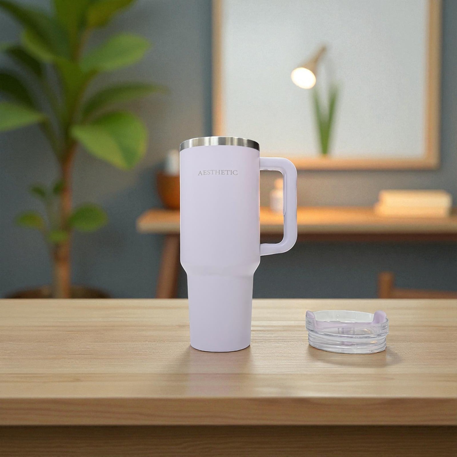 Thermobeker met Handvat & Rietje – Dubbelwandig RVS – Aesthetic Design