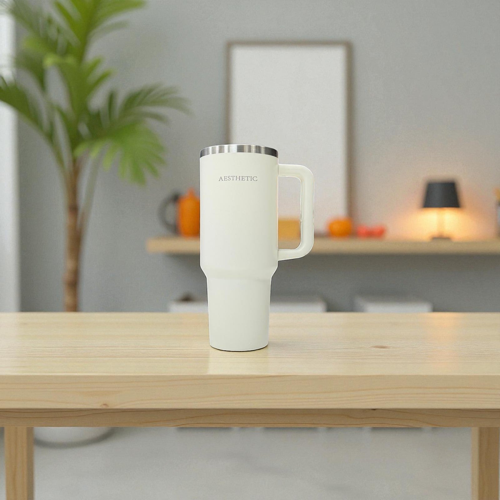 Thermobeker met Handvat & Rietje – Dubbelwandig RVS – Aesthetic Design