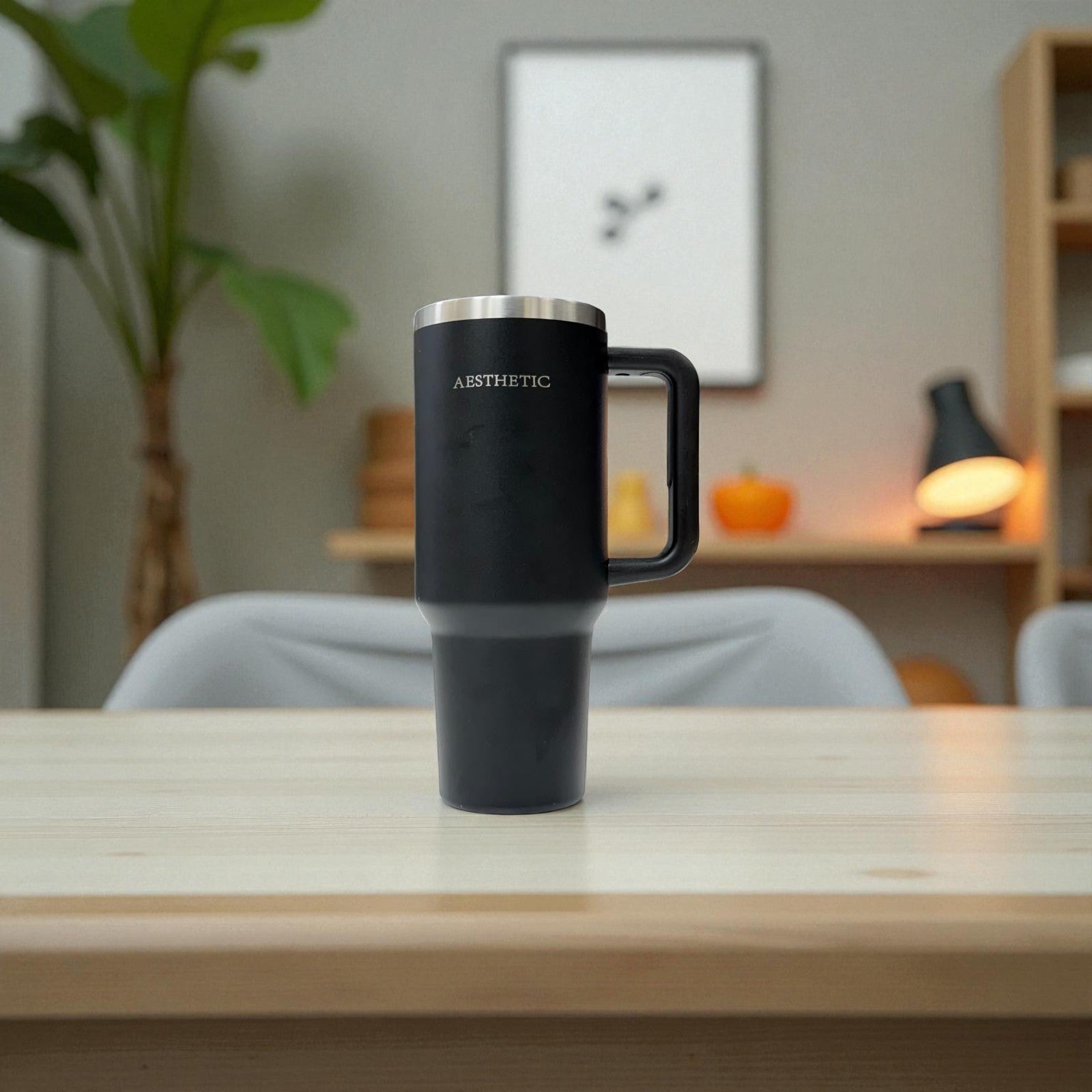 Thermobeker met Handvat & Rietje – Dubbelwandig RVS – Aesthetic Design