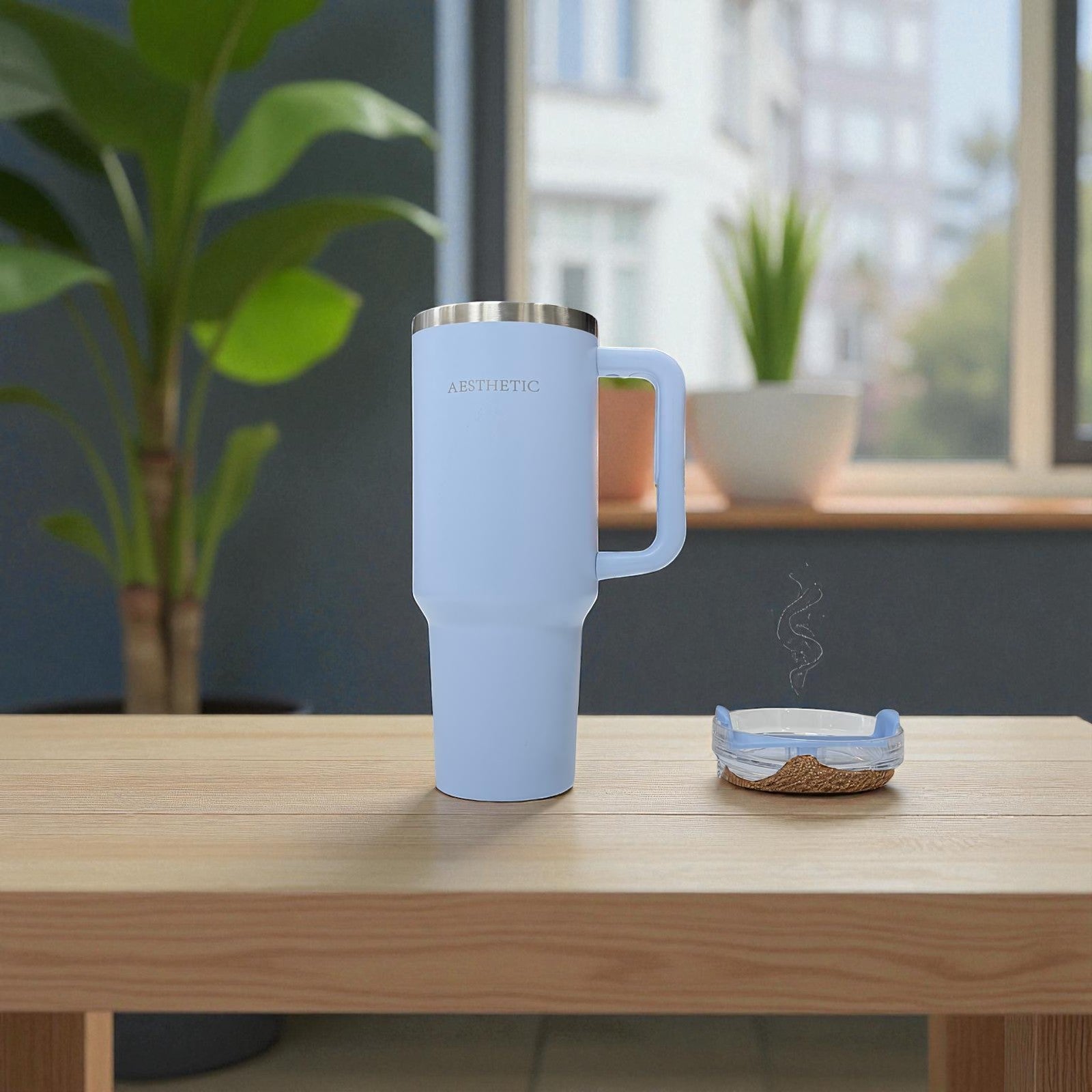 Thermobeker met Handvat & Rietje – Dubbelwandig RVS – Aesthetic Design