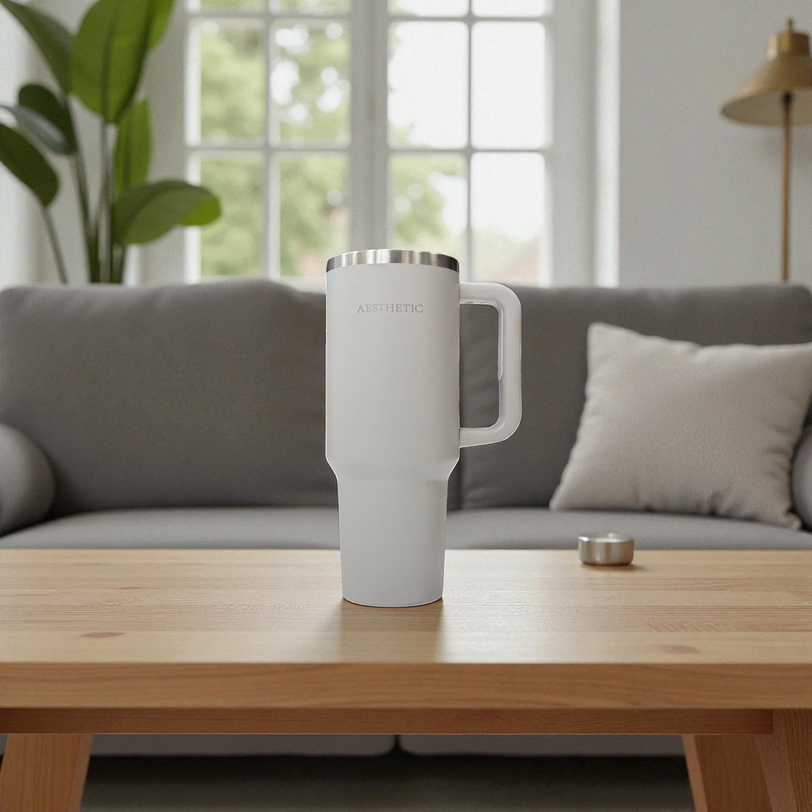 Thermobeker met Handvat & Rietje – Dubbelwandig RVS – Aesthetic Design
