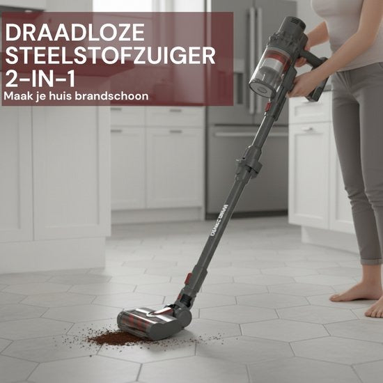 Royal Swiss® Steelstofzuiger Draadloos – 400W – HEPA Filter – LED Zuigmond