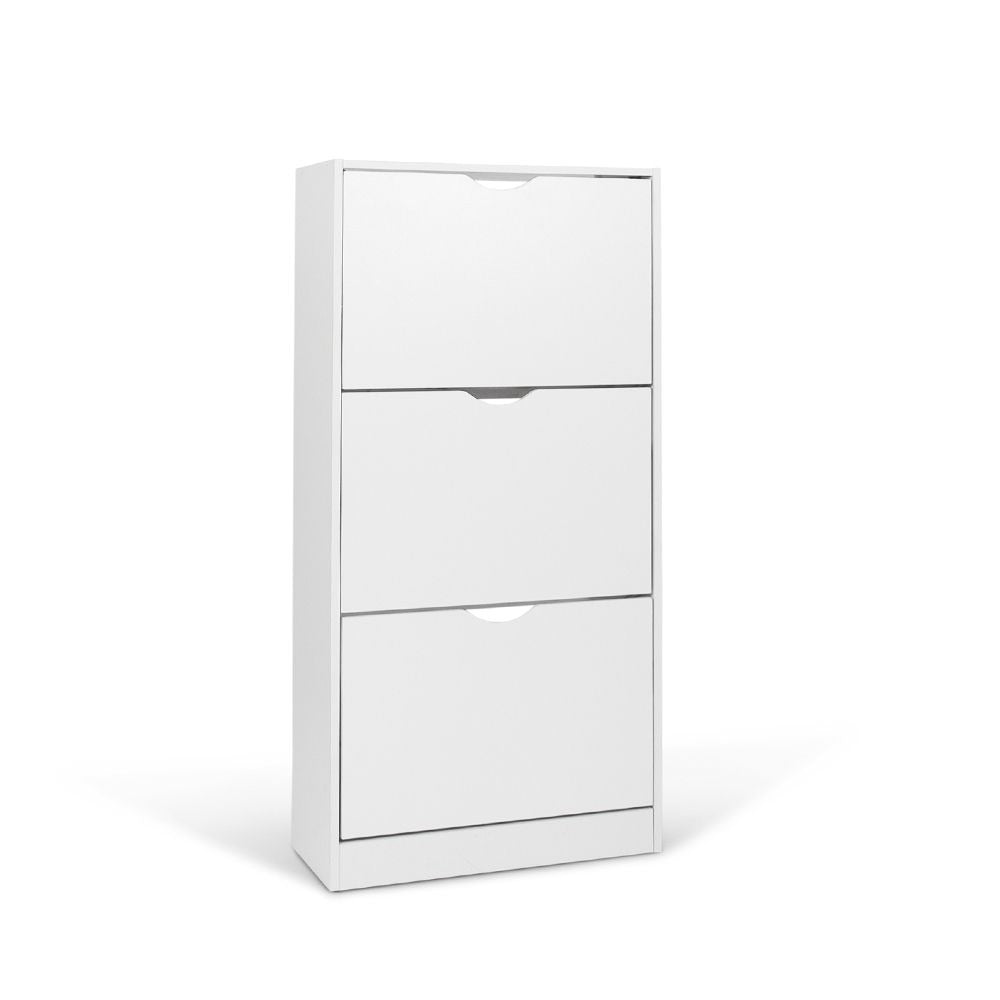 Witte Schoenenkast met 3 Kanteldeuren – Smal Schoenenrek Hal Kast – 60x119 cm