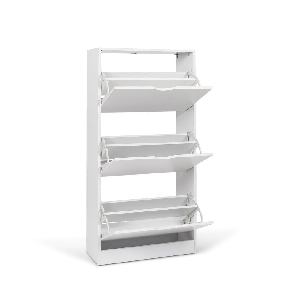 Witte Schoenenkast met 3 Kanteldeuren – Smal Schoenenrek Hal Kast – 60x119 cm