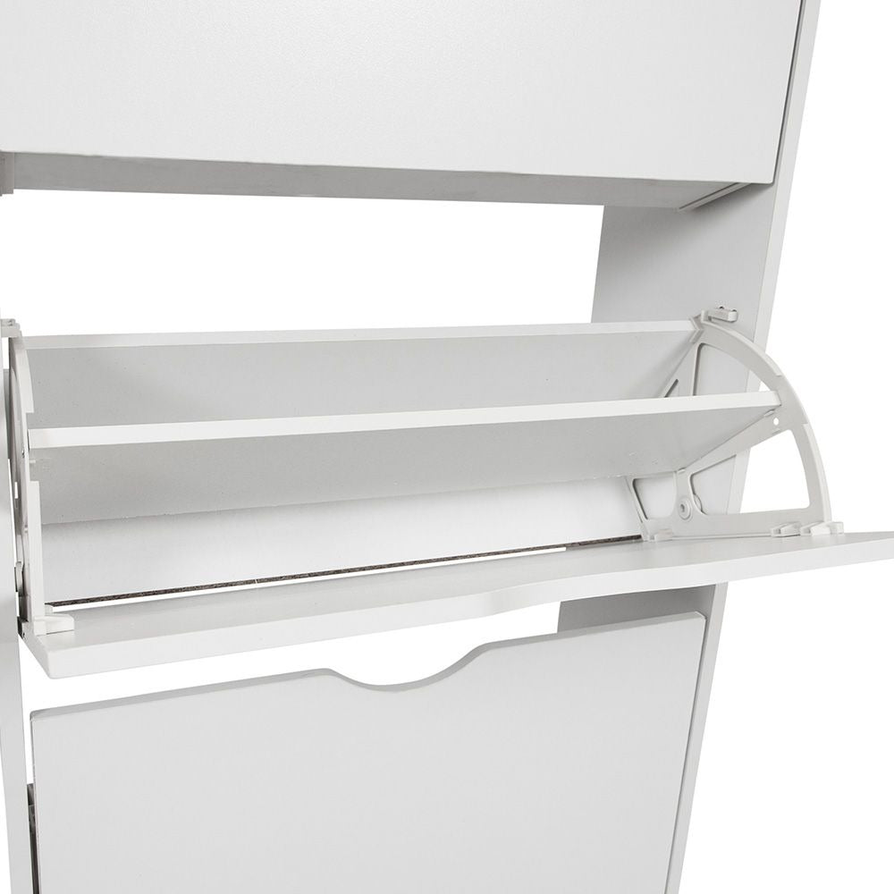 Witte Schoenenkast met 3 Kanteldeuren – Smal Schoenenrek Hal Kast – 60x119 cm