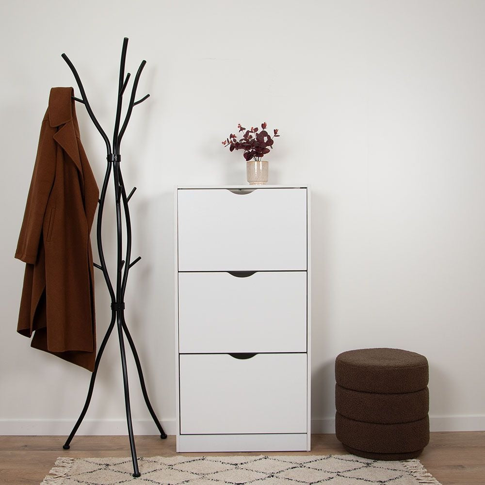 Witte Schoenenkast met 3 Kanteldeuren – Smal Schoenenrek Hal Kast – 60x119 cm