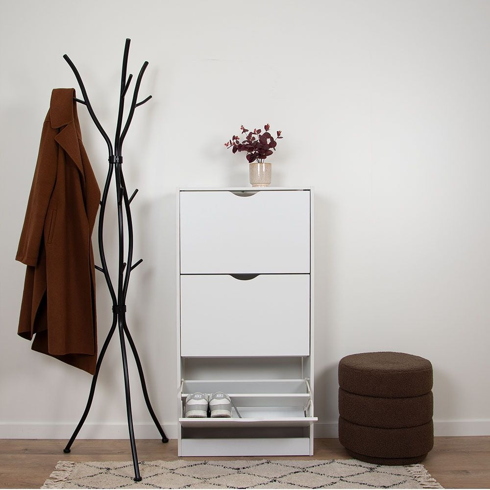 Witte Schoenenkast met 3 Kanteldeuren – Smal Schoenenrek Hal Kast – 60x119 cm