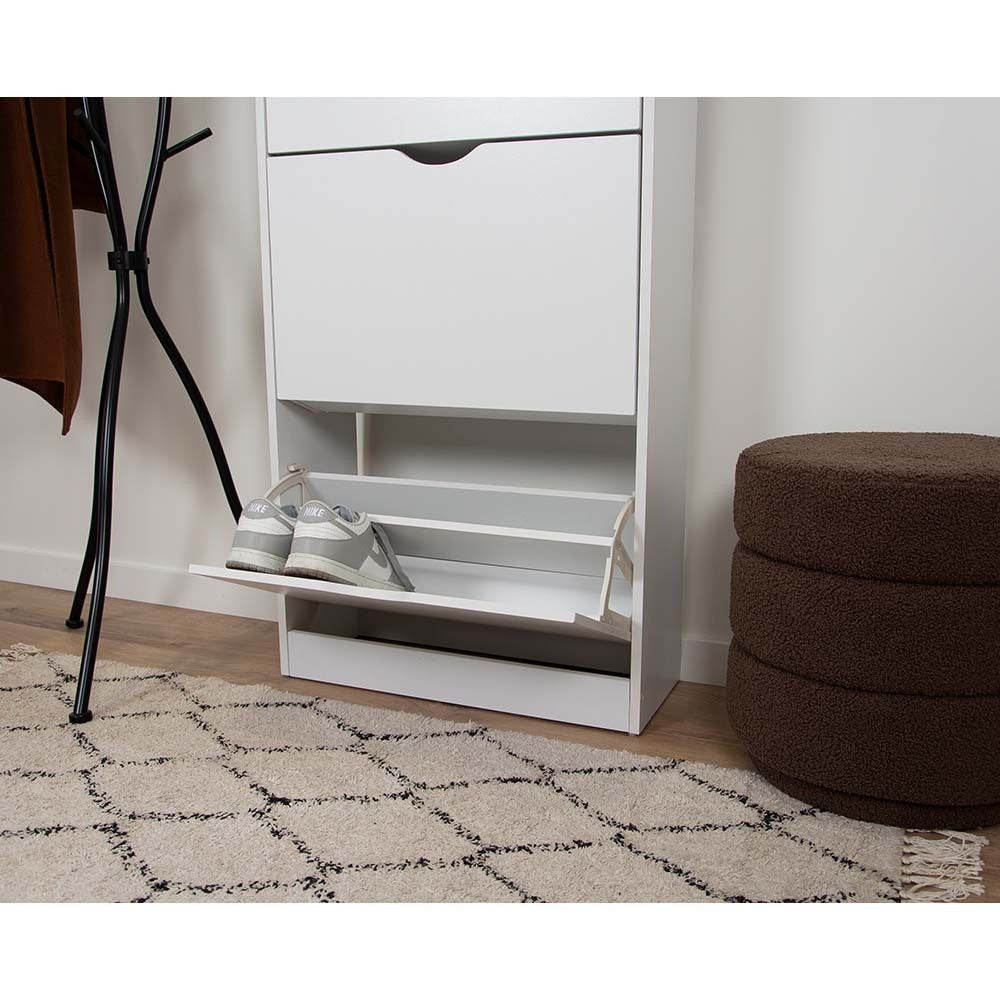 Witte Schoenenkast met 3 Kanteldeuren – Smal Schoenenrek Hal Kast – 60x119 cm