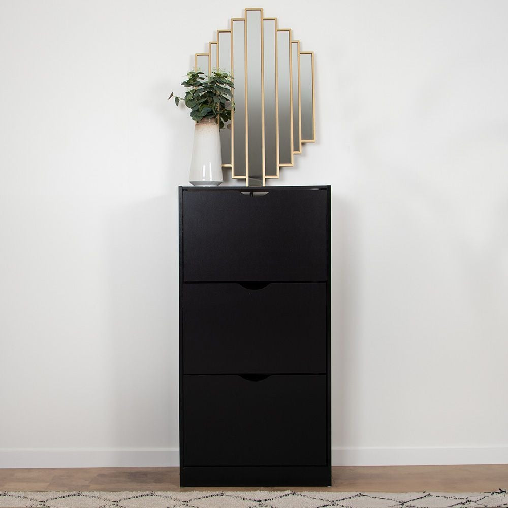 Zwarte Schoenenkast met 3 Kanteldeuren – Houten Schoenenrek Hal Kast – 60x119 cm