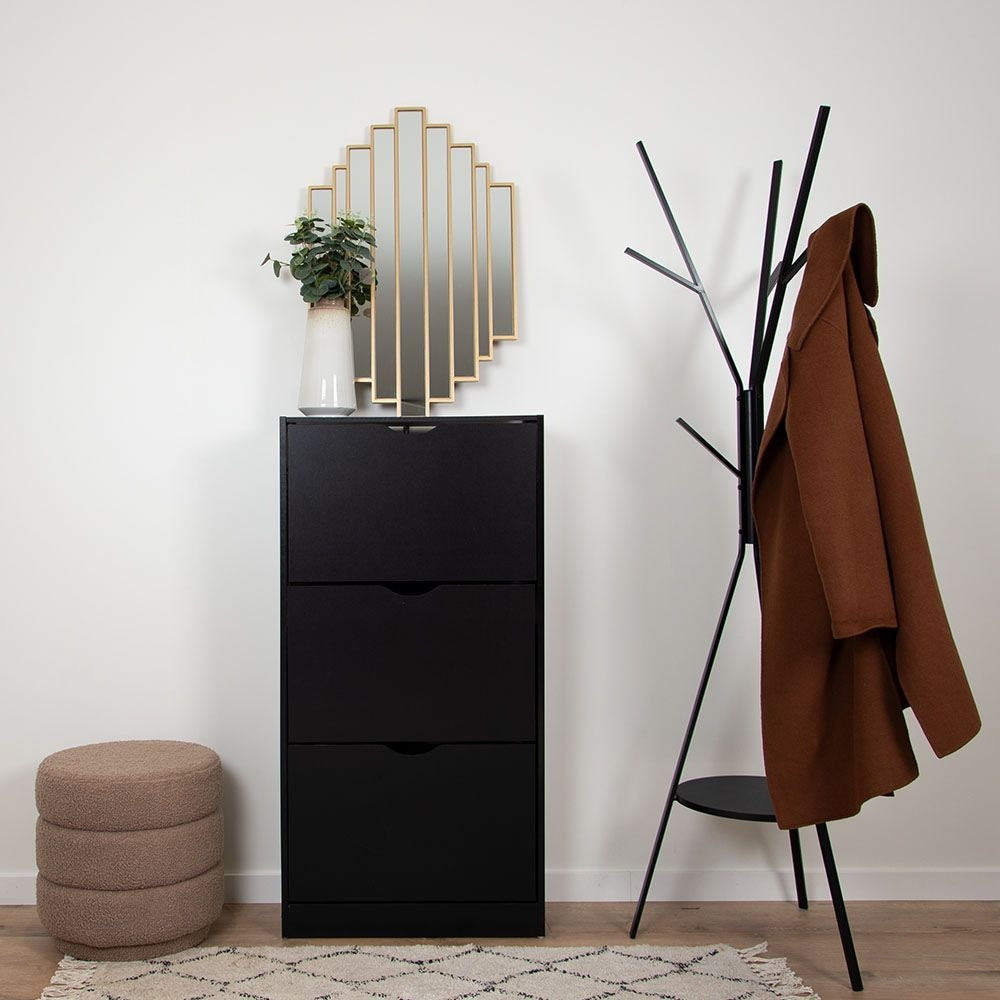 Zwarte Schoenenkast met 3 Kanteldeuren – Houten Schoenenrek Hal Kast – 60x119 cm