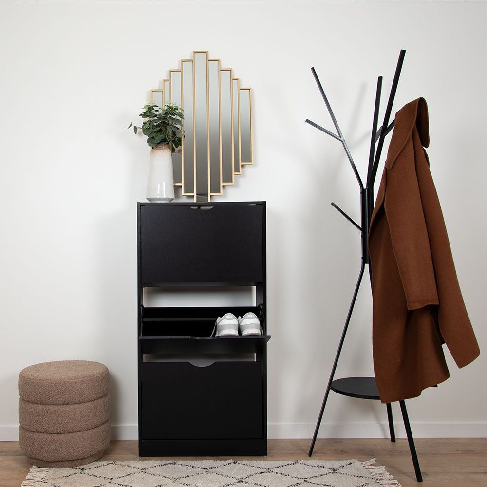Zwarte Schoenenkast met 3 Kanteldeuren – Houten Schoenenrek Hal Kast – 60x119 cm