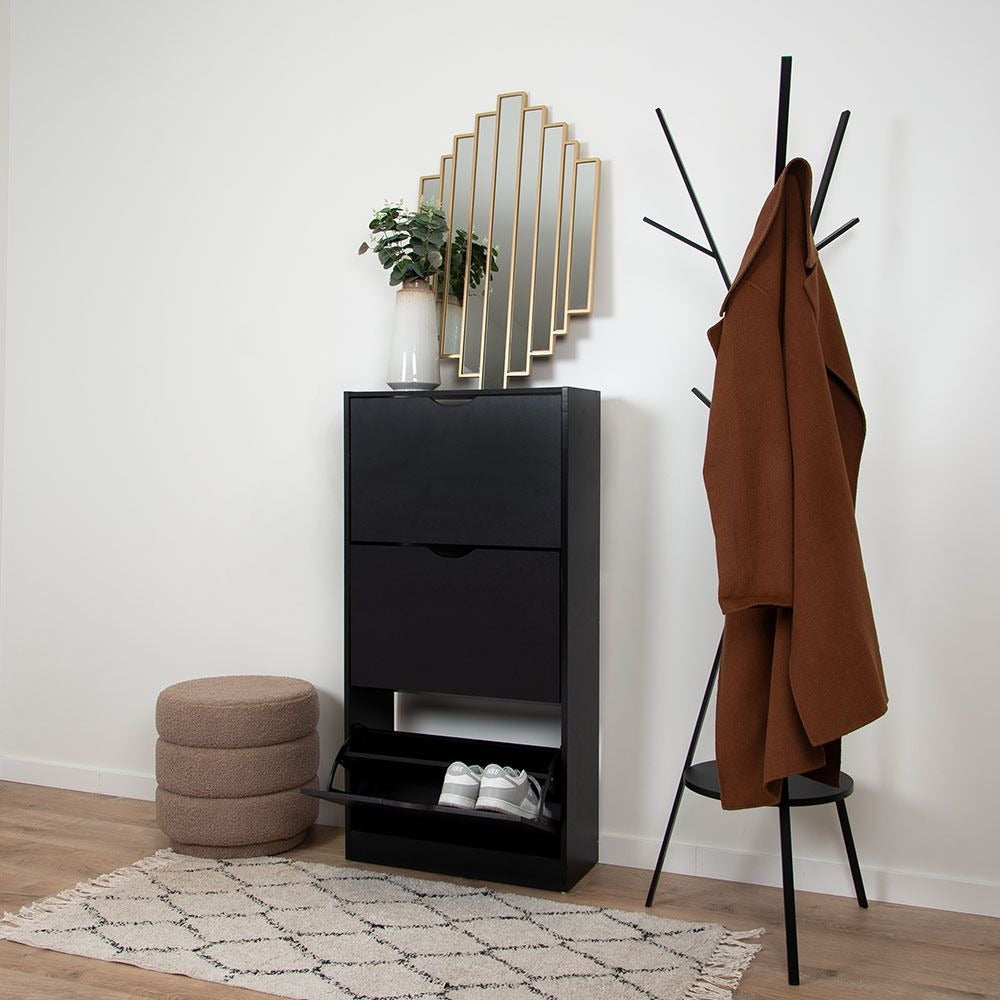 Zwarte Schoenenkast met 3 Kanteldeuren – Houten Schoenenrek Hal Kast – 60x119 cm
