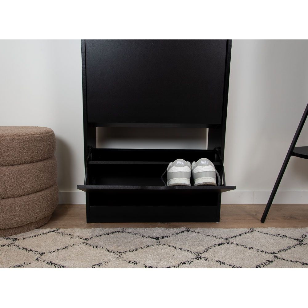 Zwarte Schoenenkast met 3 Kanteldeuren – Houten Schoenenrek Hal Kast – 60x119 cm