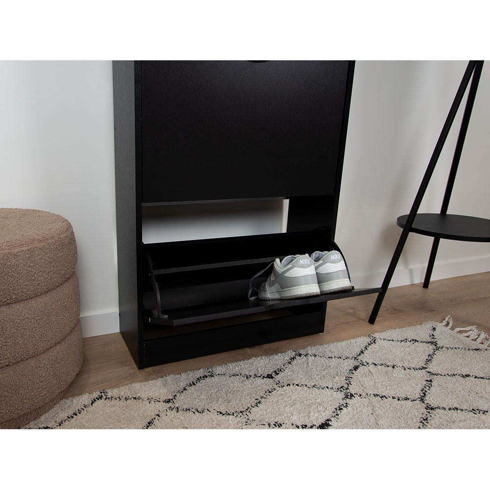 Zwarte Schoenenkast met 3 Kanteldeuren – Houten Schoenenrek Hal Kast – 60x119 cm