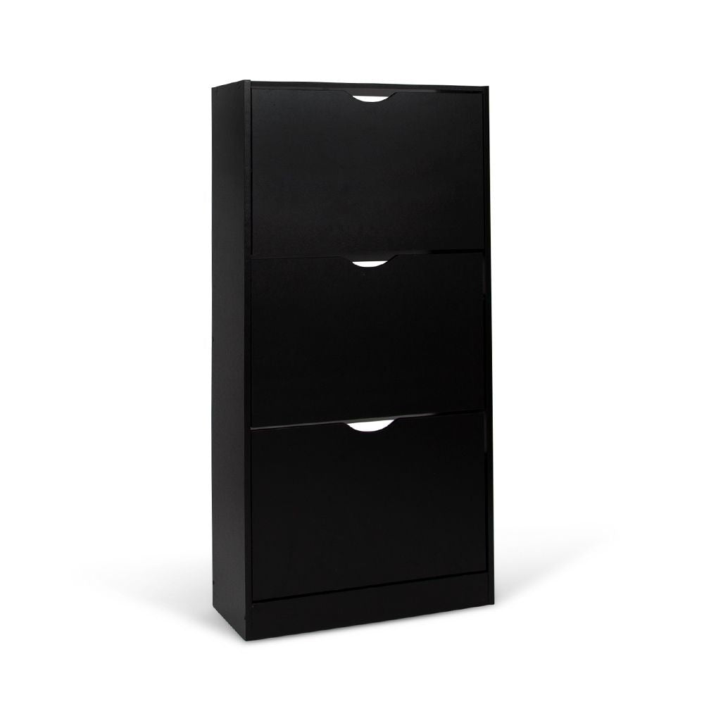 Zwarte Schoenenkast met 3 Kanteldeuren – Houten Schoenenrek Hal Kast – 60x119 cm
