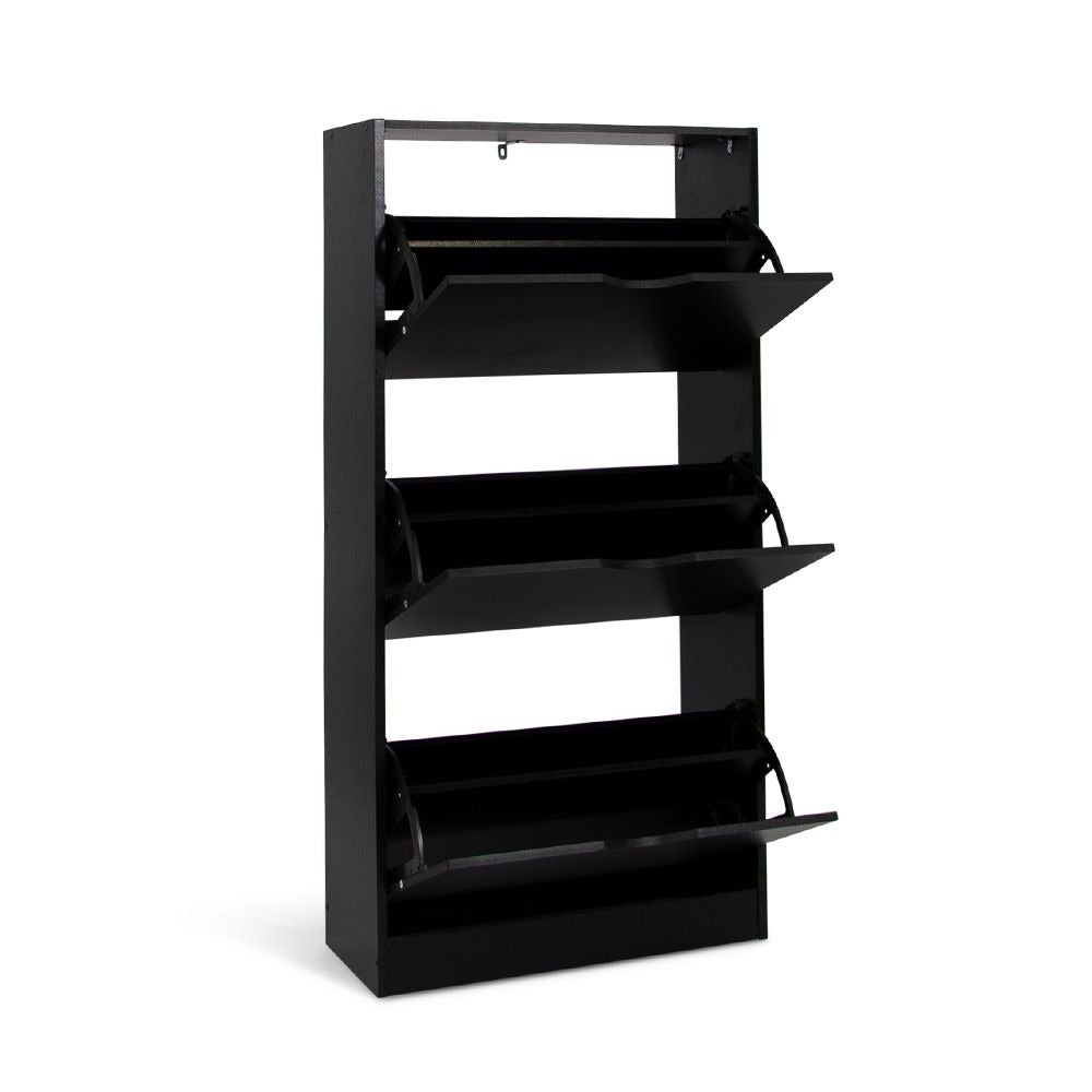 Zwarte Schoenenkast met 3 Kanteldeuren – Houten Schoenenrek Hal Kast – 60x119 cm