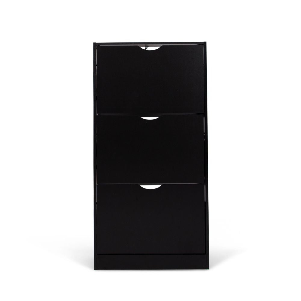Zwarte Schoenenkast met 3 Kanteldeuren – Houten Schoenenrek Hal Kast – 60x119 cm