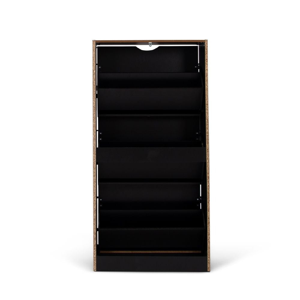 Zwarte Schoenenkast met 3 Kanteldeuren – Houten Schoenenrek Hal Kast – 60x119 cm