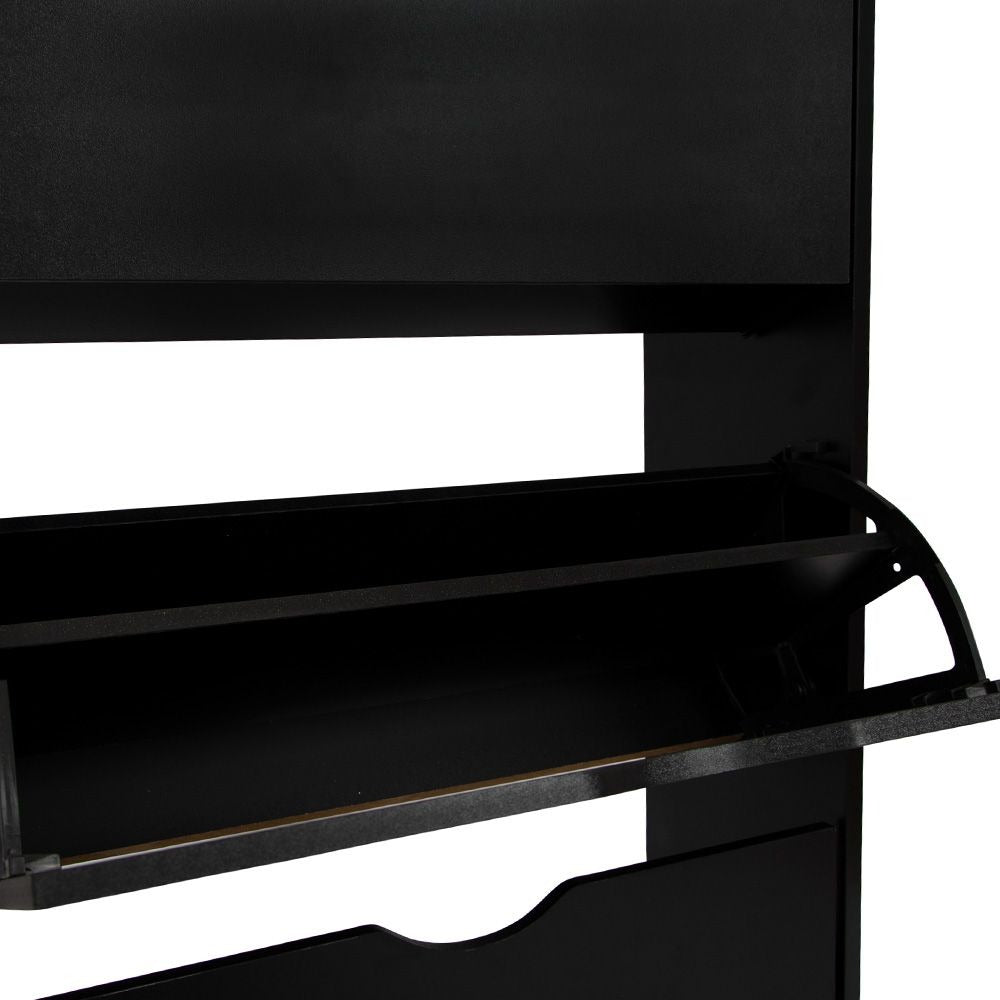 Zwarte Schoenenkast met 3 Kanteldeuren – Houten Schoenenrek Hal Kast – 60x119 cm
