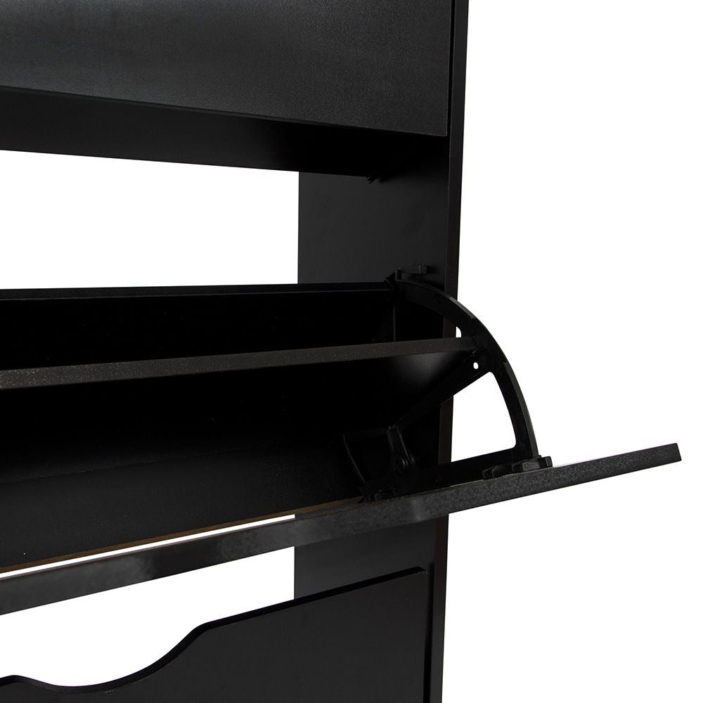 Zwarte Schoenenkast met 3 Kanteldeuren – Houten Schoenenrek Hal Kast – 60x119 cm